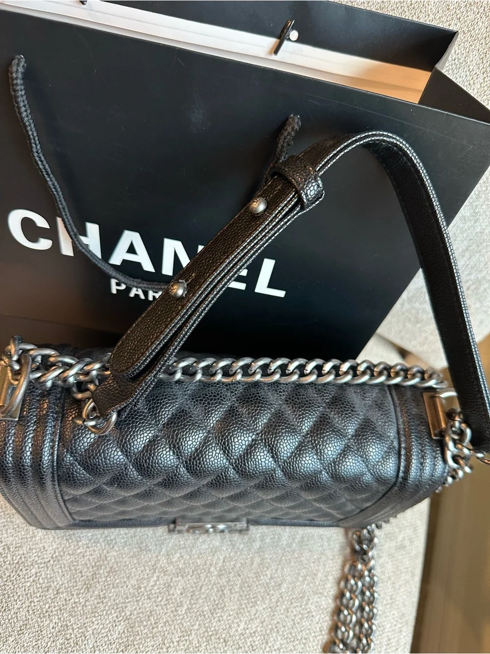 NWOT Luxury Medium Black Quilted Flap Bag Chain Strap Silver Hardware
